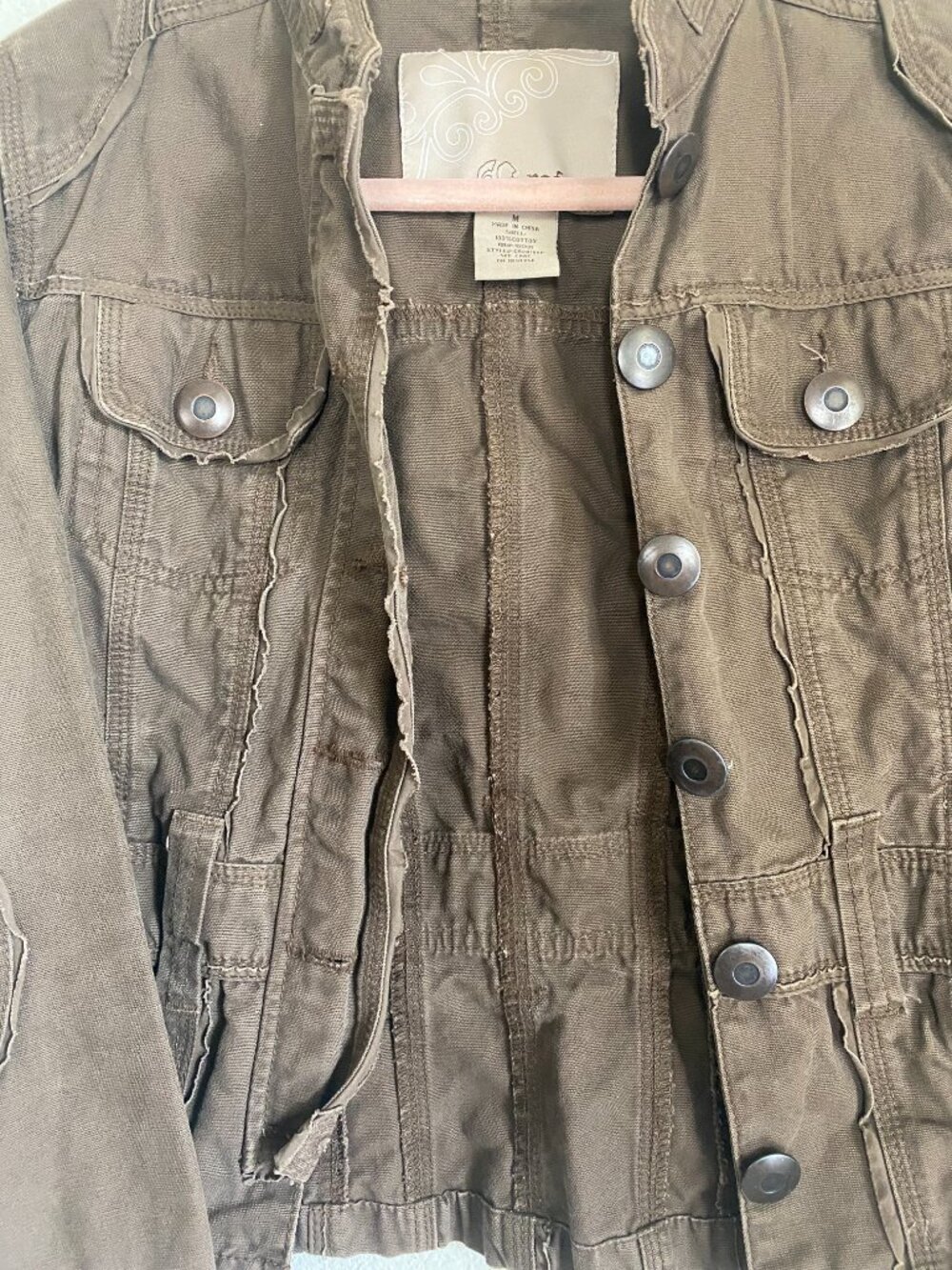 Y2K Military Olive Green Cropped Utility Jacket with Elbow Patches & Cinch Waist - Picture 4 of 9